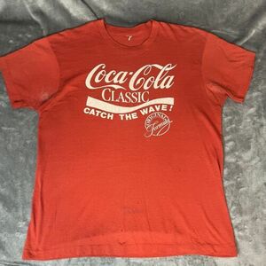 VINTAGE Coca Cola Shirt Adult Large Red Paper Thin Thrashed Distressed Rock 70s 海外 即決