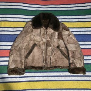 Vintage WOOLRICH Suede Patchwork Shearling Leather Jacket Size 40 Rare 海外 即決