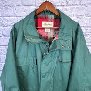 Vintage Eddie Bauer Men Green Plaid Wool Lined Coat Mountain Parka Jacket Large 海外 即決