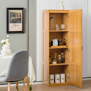 Tall Storage Cabinet with 4 Storage Shelves for Bathroom Living Room-Natural 海外 即決