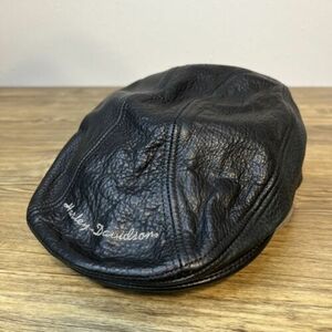 Vtg Harley Davidson Black Leather Newsboy Gatsby Cap Hat Size XS USA 海外 即決