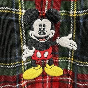 Vintage Disney Mickey Mouse Corduroy Shirt Mens L Blue Red Plaid Long Sleeve 海外 即決