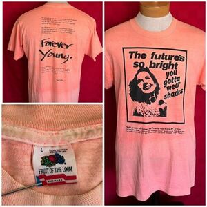 VINTAGE 1980s Bob Dylan Futures Bright Shades Forever Young Lyrics FOTL Shirt Lg 海外 即決
