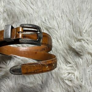 VTG Brighton Onyx 1996 Brown Alpine Croco Alligator Leather Belt 12506 Mens 34 海外 即決