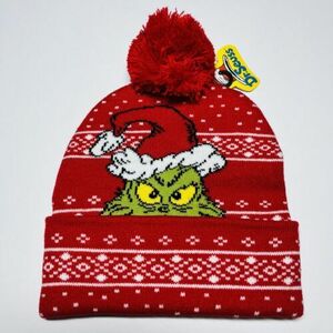 Dr. Seuss The GRINCH Who Stole Christmas Pom Beanie Toboggan Winter Hat Cap Red 海外 即決