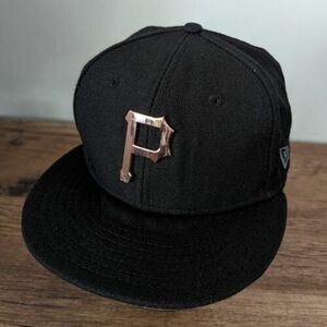 Pittsburgh Pirates Fitted Hat Ball Cap Gold Metal Logo Sz 7 1/4 New Era 59Fifty 海外 即決