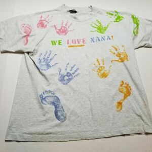 Vtg We Love Nana T-Shirt Mens XL Grandmom Custom Paint Hands Feet USA 90s %30 海外 即決