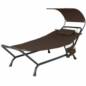 Patio Hanging Chaise Lounge Chair with Canopy Cushion Pillow and Storage Bag-Bro 海外 即決