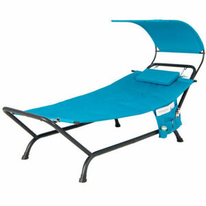 Patio Hanging Chaise Lounge Chair with Canopy Cushion Pillow and Storage Bag-Nav 海外 即決