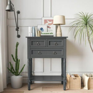 Durable Narrow Console Table with 3 Storage Drawers and Open Bottom Shelf 海外 即決