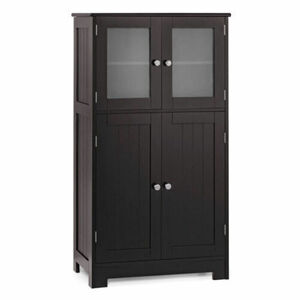 Bathroom Floor Storage Locker Kitchen Cabinet with Doors and Adjustable Shelf-Br 海外 即決