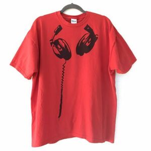 Vintage DJ T-Shirt Headphone Graphic Y2K Short Sleeve Red Gildan Sz XL 海外 即決