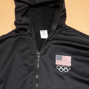 Olympic Committee Jacket Mens Extra Large Blue Full Zip Hooded Made In USA Flag 海外 即決