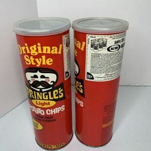 Lot of 2 Vintage 80s Pringles Light Potato Chips Tin Cans Lids Prop Memorabilia 海外 即決