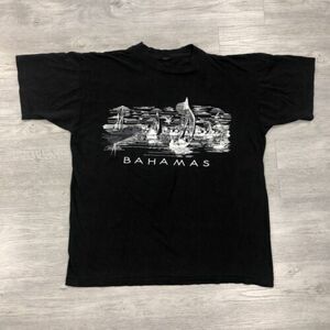 Vintage 90s Single Stitch Bahamas Black T-Shirt Size XXL Beach Boats VTG 海外 即決