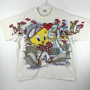 Vintage 1996 LOONEY TUNES All Over Print Tweety Bird T Shirt 2XL? Freeze 海外 即決