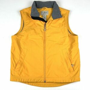 LL Bean Mens Small Reg Vest Fleece Lined Full Zip Pockets Yellow 海外 即決