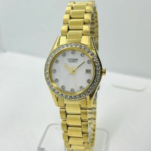 Citizen Quartz Women's Crystal Gold Steel White Dial 26mm Watch EX1094-51E 海外 即決