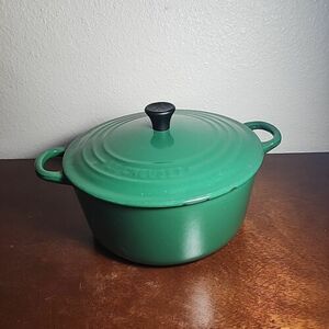 Le Creuset #22 Emerald Green Enameled Cast Iron Lidded Dutch Oven 3.5 Qt Damaged 海外 即決