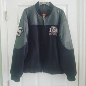 Vintage IOU Legend Men's Jacket Wool Leather Varsity Bomber Black Size L 海外 即決