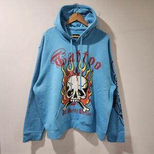 NWT Vintage Y2K Ed Hardy Skull Flame Eagle Snake Tattoo Hoodie Blue Men XXL 海外 即決