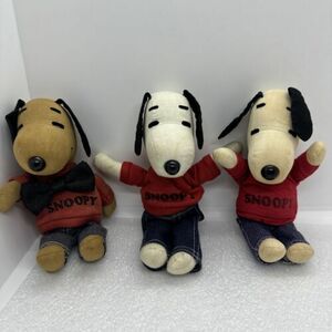 Lot Of 3 Vintage Ideal SNOOPY 7” Rag Doll Plush 1960 & 1968 Red Shirt Jeans 海外 即決