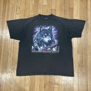 MENS VINTAGE 1993 3D EMBLEM Wolf NATIVE AMERICAN spirit SHIRT SIZE Extra Large 海外 即決