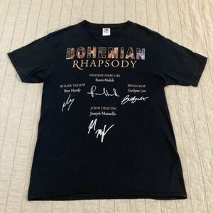 Vintage Queen Bohemian Rhapsody Band Signature T Shirt Medium Mercury May RARE 海外 即決