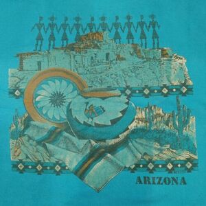 Vtg 90's Arizona Native Tribal Aztec Turquois XL T-shirt Western USA 50/50 海外 即決