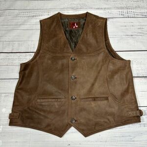 Volcom Brown Genuine Leather Vest Button Front Lined Men's Sz XL 海外 即決