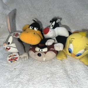 Lot Of 5 Vintage 1996 Plush Bean Bag Looney Tunes 6" Bugs Tweety Taz Sylvester 海外 即決