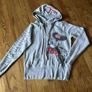 EUC Disney Parks Minnie Mouse Women’s Large Gray Pullover Hoodie Sweatshirt LS 海外 即決