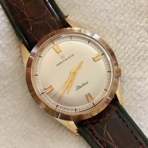 Hamilton-Ricoh E1001 Electric Fluted Bezel Gold-Tone Watch - New Dead Old Stock 海外 即決