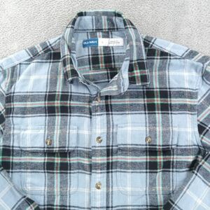Old Navy Flannel Shirt Mens Size L Button Up Blue Double Brushed Plaid Vtg Y2k 海外 即決
