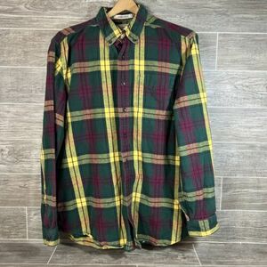 L.L. Bean Heavy Traditional Fit Flannel Shirt Plaid Vintage L Tall Green Red 海外 即決