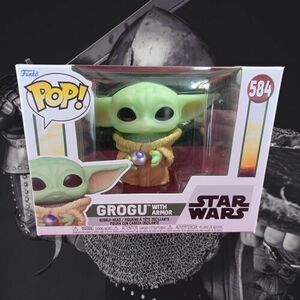 Grogu with Armor funko # 584 (nib)With Pop Protector 海外 即決