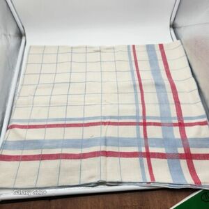 Vintage Tablecloth Cotton White Blue Pink Graph 42" X 48" Stripes Cottagecore 海外 即決