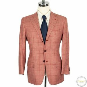 Kiton Pink Cashmere Silk Windowpane Static Handmade Dual Vents Jacket 40S 海外 即決