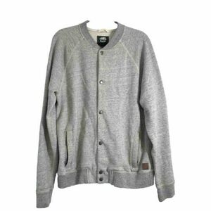 Roots Canada Mens Large Sweatshirt Bomber Jacket Grey Snaps Pockets 海外 即決