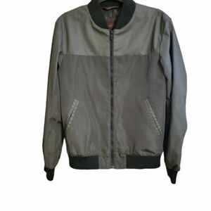 Zara Man Bomber Jacket Sz Med Green Black Trim Full Zip 海外 即決