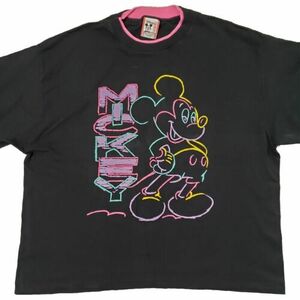 Vintage 90s Disney Designs Mickey Mouse Neon T-Shirt Adult OSFA USA Puff Paint 海外 即決