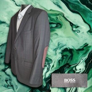 Hugo Boss Sport Coat Mens 44R Brown Plaid Wool Cotton Elbow Patches 海外 即決