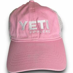 Pink Yeti Coolers Mesh Trucker Snapback Hat Adjustable Distressed White Logo 海外 即決