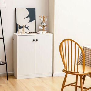 2 Door Storage Base Cabinet with 3-Tier Shelf-White 海外 即決