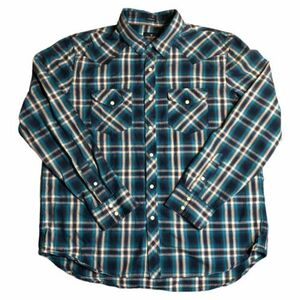 American Eagle Long Sleeve Western Pearl Snap Blue Plaid Vintage Fit Shirt XL 海外 即決