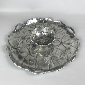 ARTHUR COURT Aluminum Chip & Dip Serving Platter - Water Lily Pad Dragonfly 2006 海外 即決