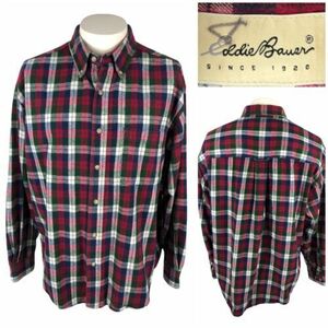 Eddie Bauer Mens Flannel Shirt Size Large Multicolor Plaid Casual Cotton Vintage 海外 即決