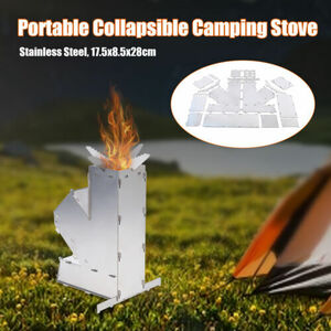 Portable Collapsible Camping Stove Wood Burn Stainless Steel Rocket Outdoor USA 海外 即決