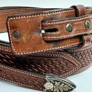 Vogt Silversmiths Western Belt Mens 1 1/2" Basketweave Sz 38 Hand Tooled 海外 即決