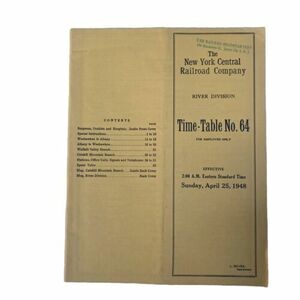 1948 New York NY Central Railroad Company Train Time Table Hudson River Division 海外 即決